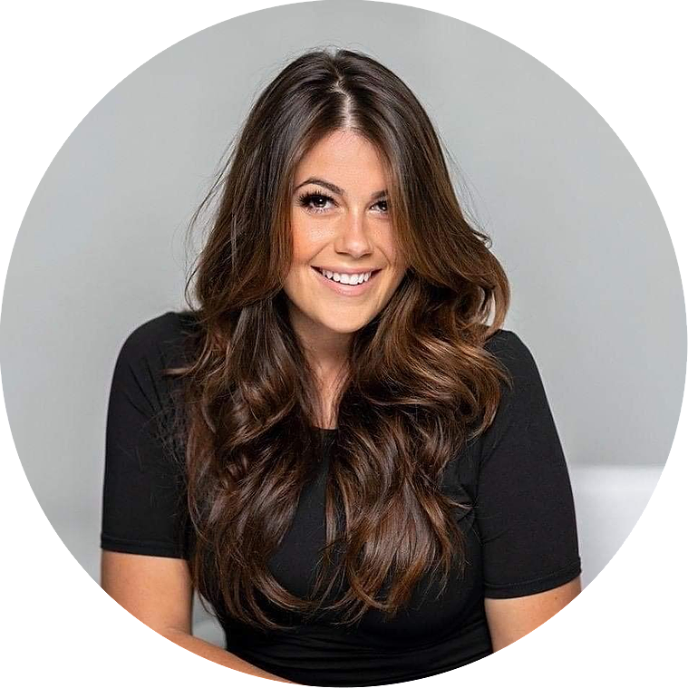 Brunette hair extension salon owner headshot